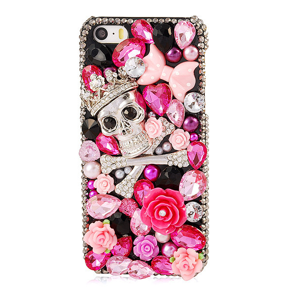 Unique Cool 3d Handmade Skull Plastic Iphone 5s Back Cover, Crown Bling Diamond Crystal Iphone 5 Case, Pink Bowknot Iphone 5 Cover Case, Crystal