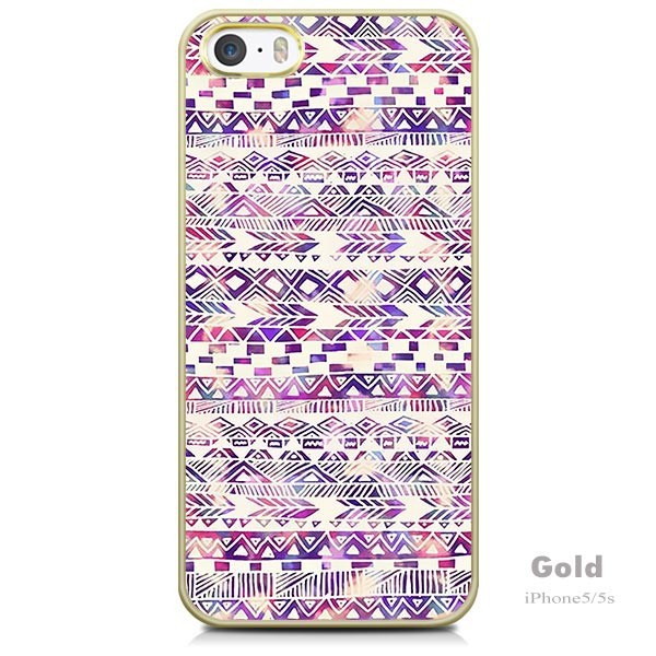 Colorful Aztec Wave Plastic Chrome Case Gold Frame For Iphone 5 5s & Iphone 4 4s